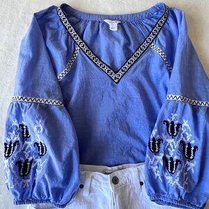 Blue Embroidered Boho Blouse – Size L